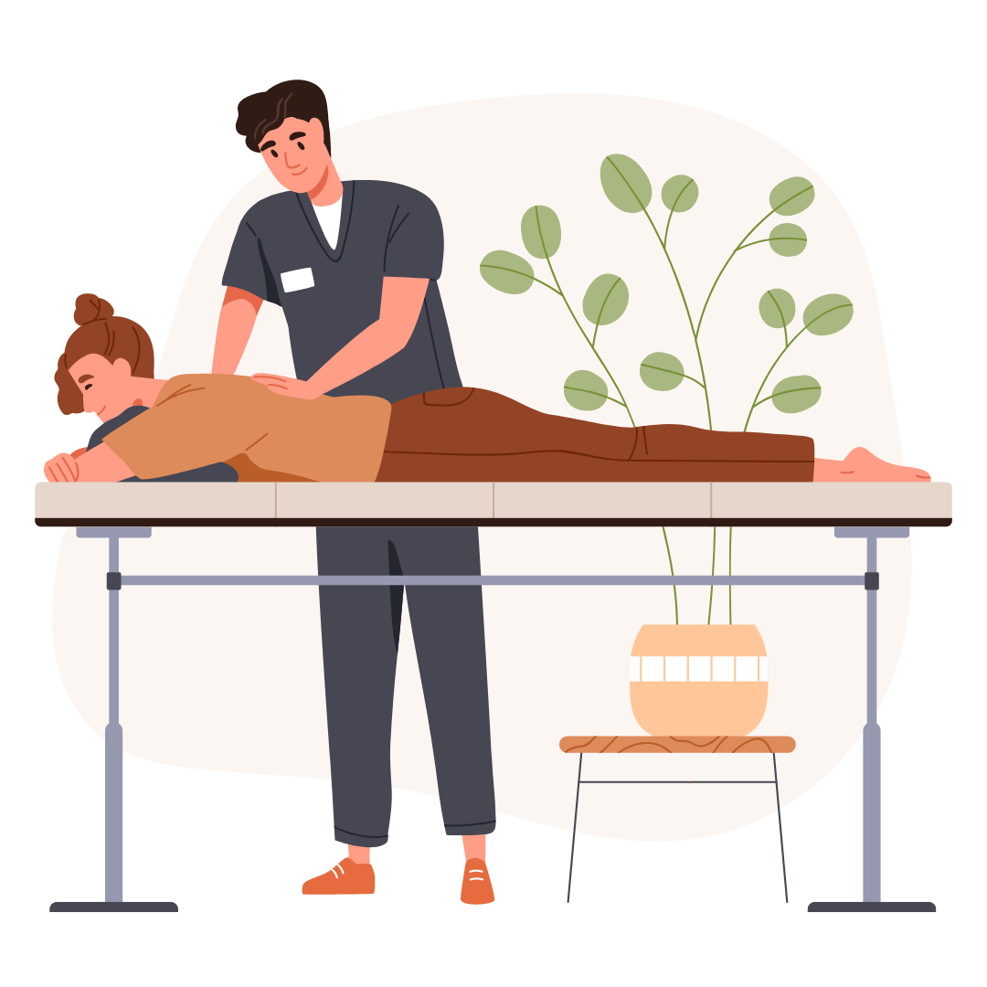 Therapeut behandelt Frau mit Rückenproblemen 